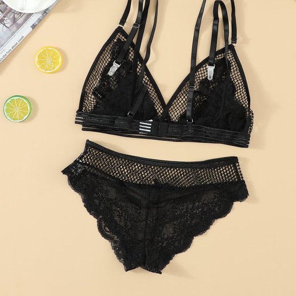 Lace Mesh Patchwork Bralette Lingerie Set - Picture 10 of 13